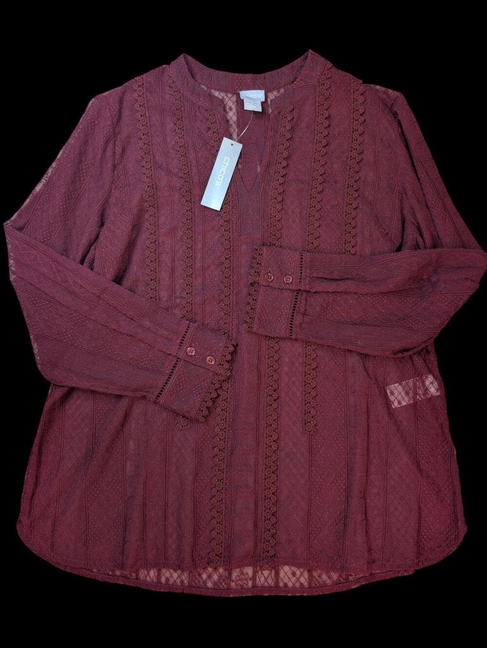 Chicos 2 PC NWT Maroon Popover Lace Top Size 2 Matching Under Tank Top